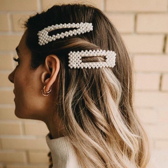 Accessories - FAUX PEARL LARGE HAIR CLIP BARRETTE SET OF 2